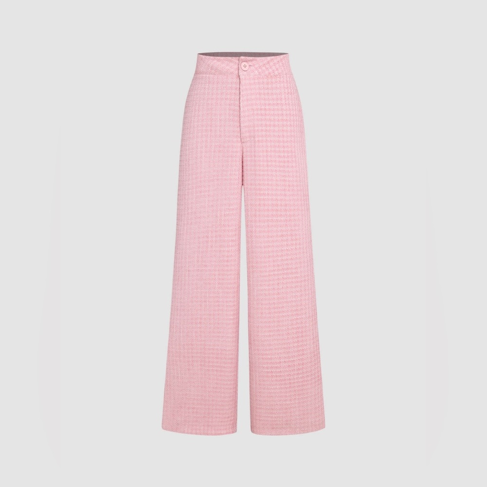 Tweed High Waist Wide Leg Trousers